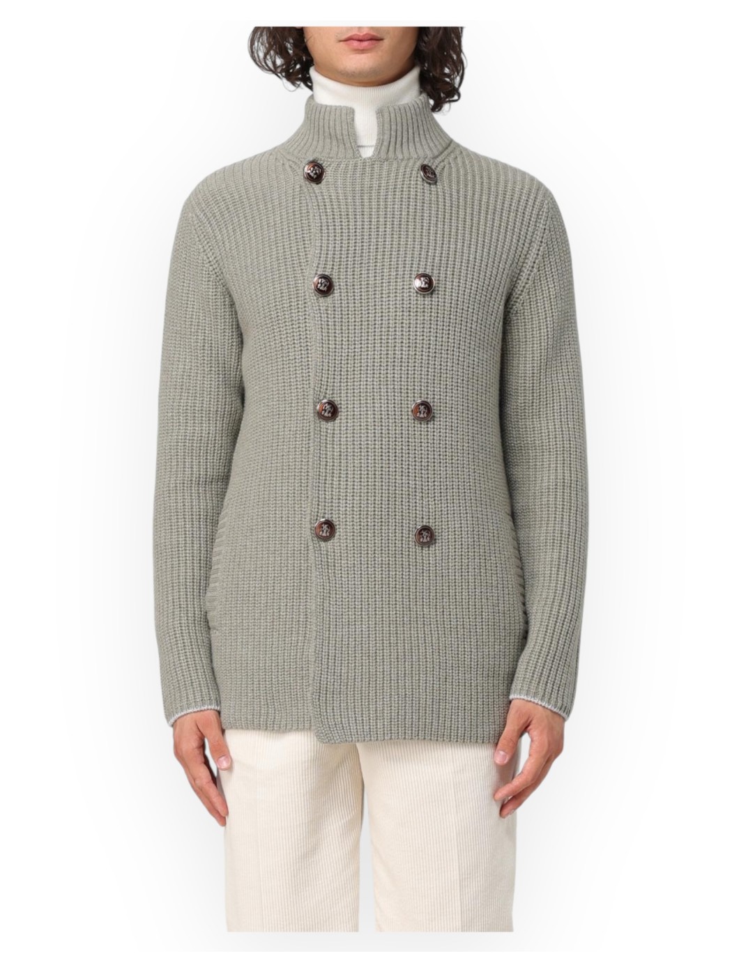 One and a half breasted cardigan in virgin wool, cashmer BRUNELLO CUCINELLI MAN