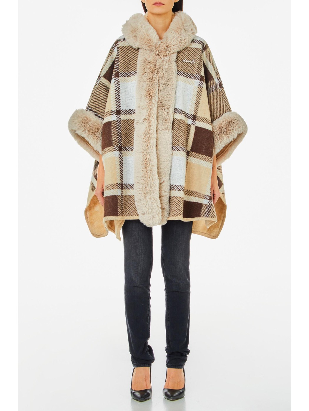 PONCHO CHECK CON FAKE FUR...