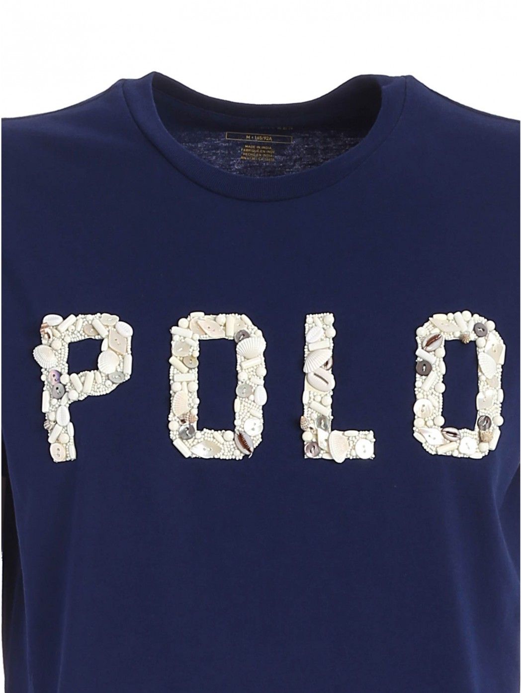 Cotton T-shirt Color: blue Logo with micro beads and shells Ribbed neckline  POLO RALPH LAUREN DONNA