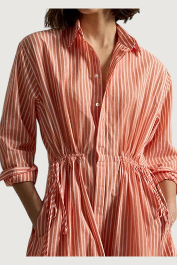 Chemisier rigato lino cotone coulisse - 3