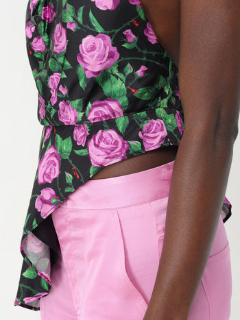 Top in raso stampa rose - 3