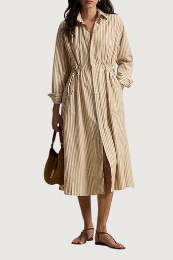 Chemisier rigato lino cotone coulisse - 4