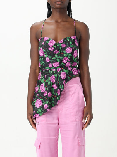 Top in raso stampa rose