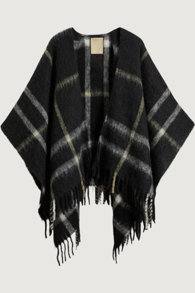 Brushed alpaca check cape