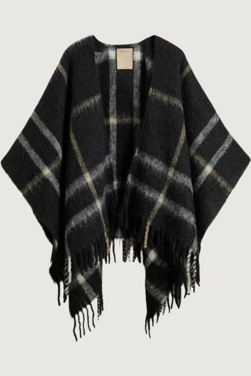 Brushed alpaca check cape