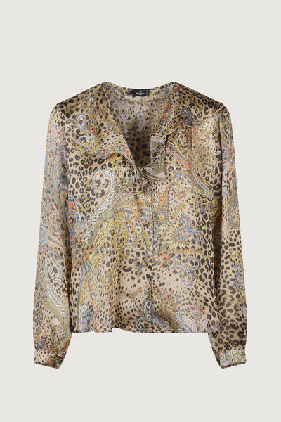 Women's flared shirt with ruffled collar