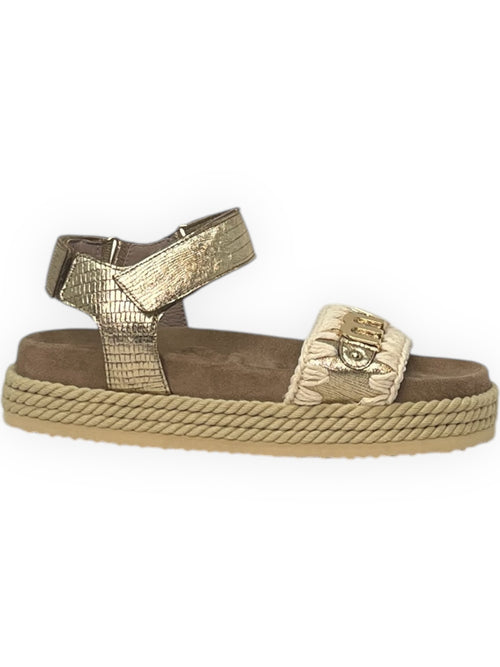 Rope sandal with black strap