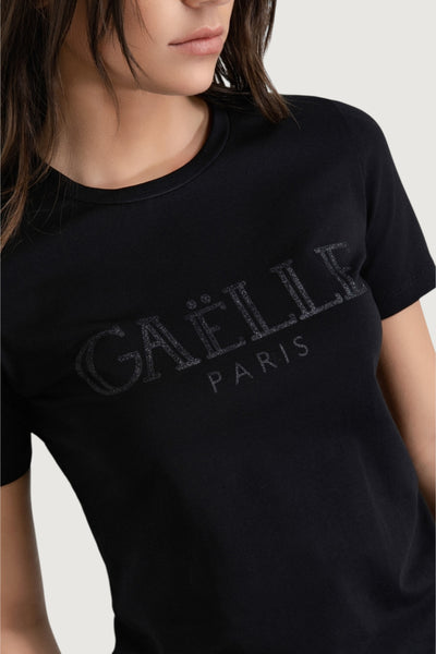 T-shirt girocollo con logo glitter