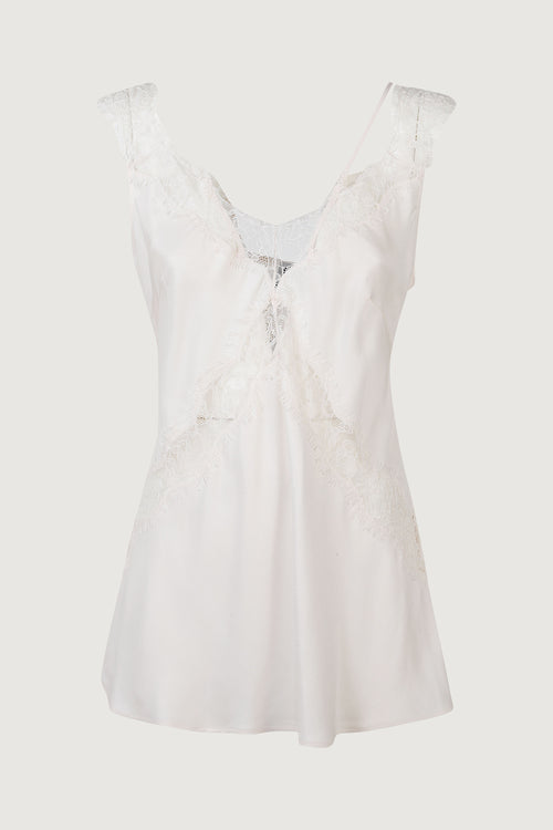 Lydia top twill con pizzo